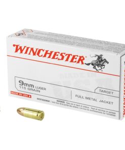 Winchester USA 9mm Luger 115 gr FMJ 50 Per Box HANDGUN AMMO